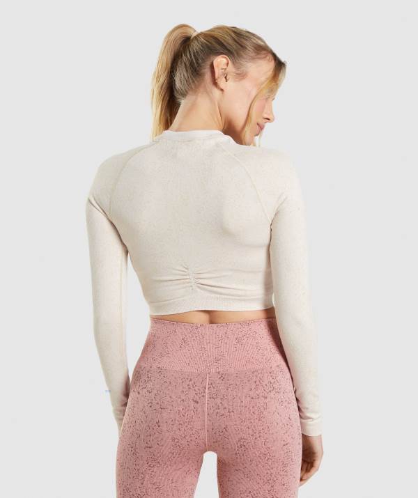 Damske Crop Top Gymshark Adapt Fleck Seamless Long Sleeve Biele | FE9587032